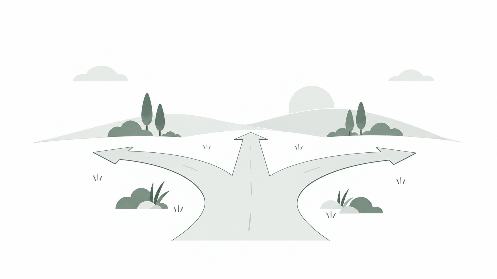 三叉路の静かな風景のイラスト